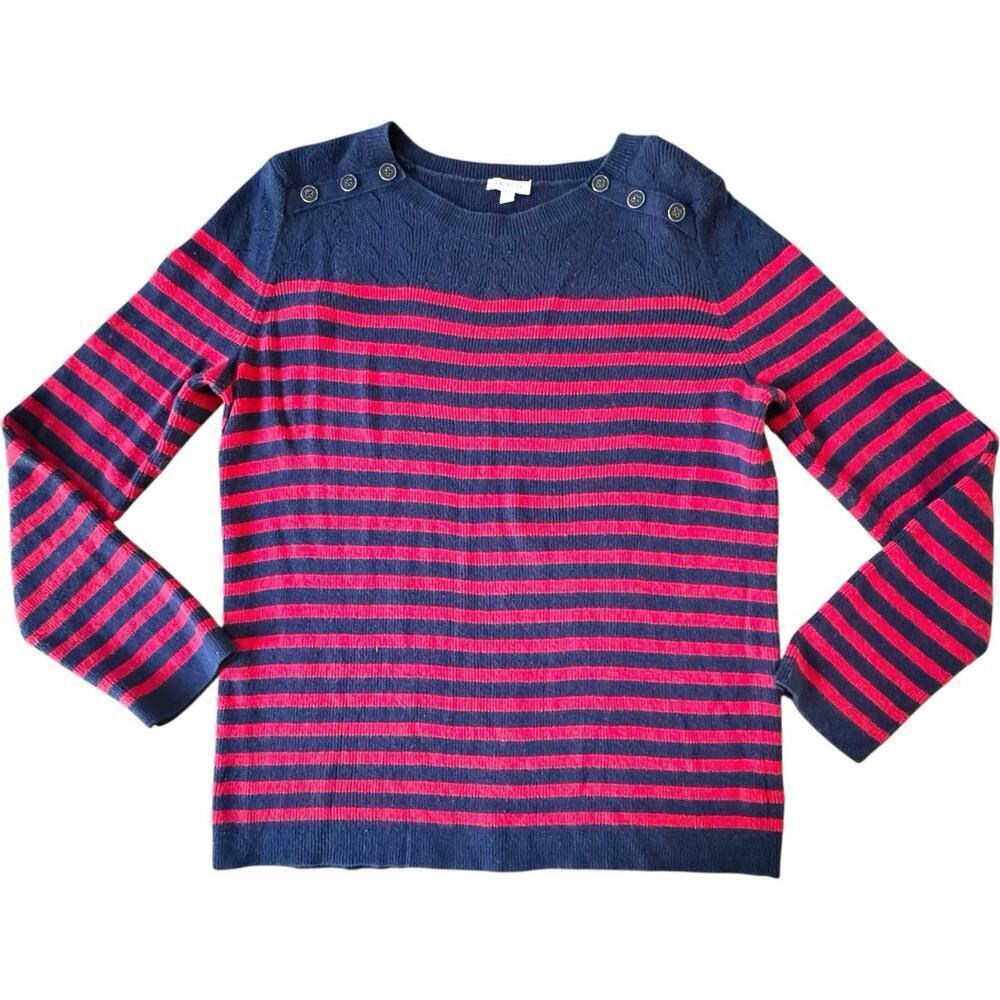 Talbots Nautical Striped Long Sleeve Pullover Sweater Navy Red Women's Size L
